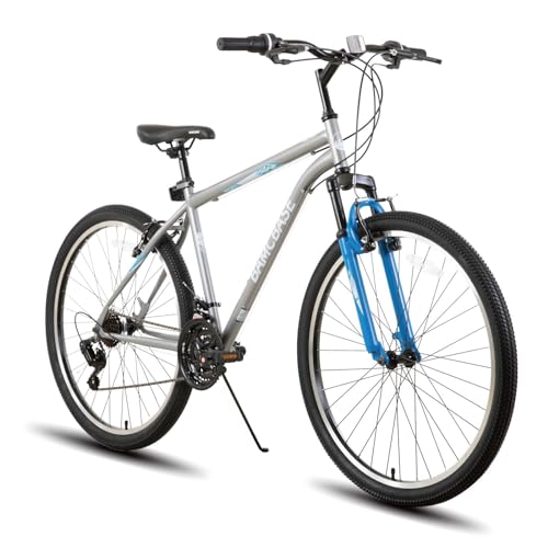Hiland 26 27.5 Inch Mountain Bike, Mens Womens MTB with 21 Speeds, High-Tensile Steel Frame, V Brake, Hardtail Bicycle for Adults Gray