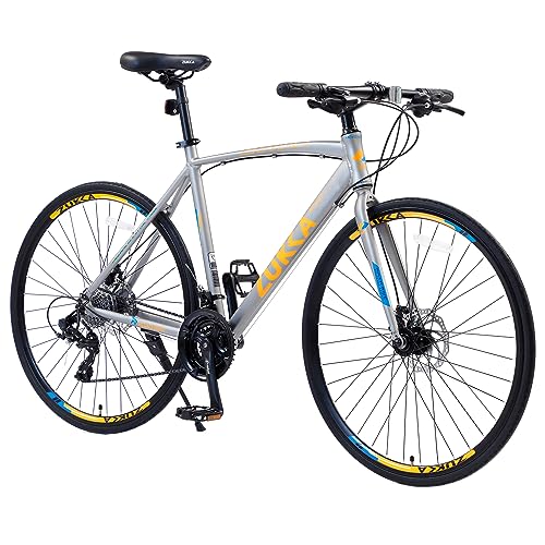ZUKKA 700C Road Bike for Adult,24-Speed Unisex Hybrid Road Bicycle, Alloy Frame/Dual-Disc Brakes/Multiple Colors(US in Stock) (Gray)